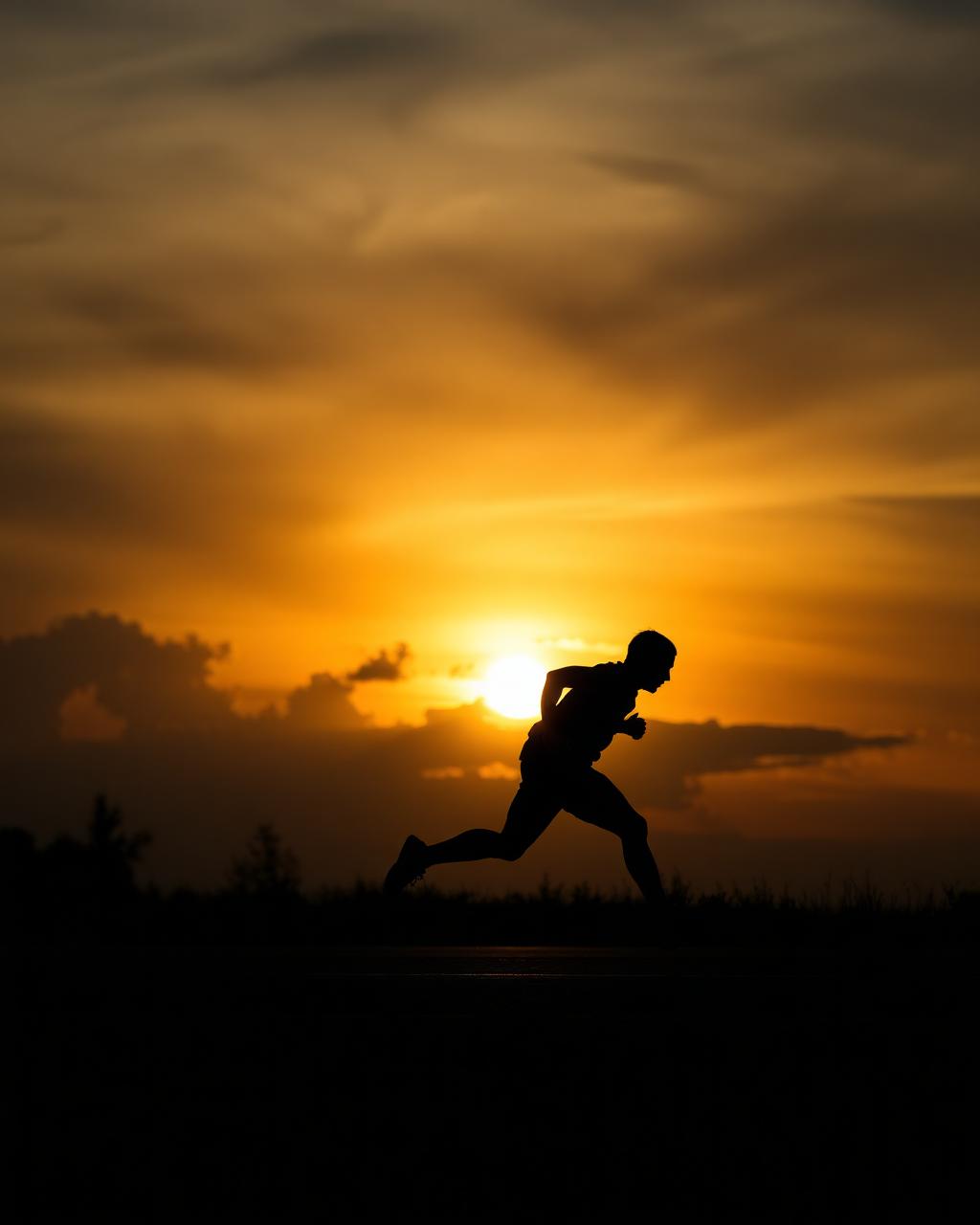 Atleta correndo ao pôr do sol