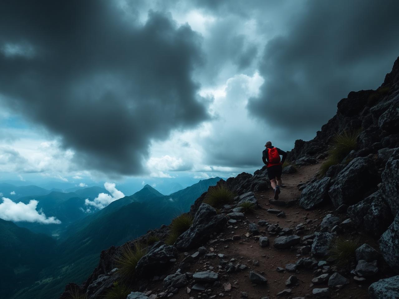 Trail runner descendo a montanha